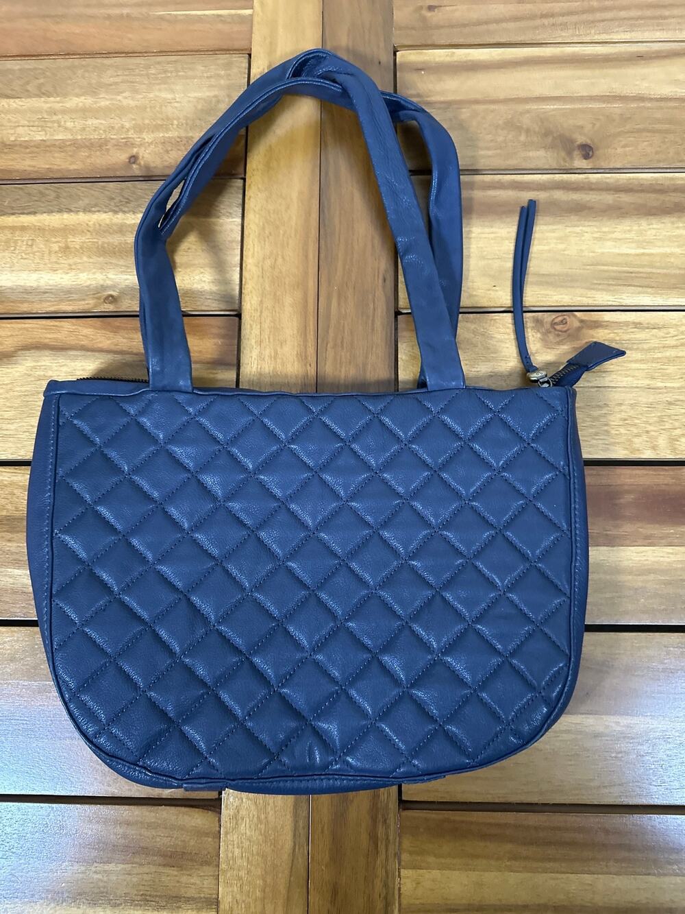 HOBO International Navy Blue Genuine Leather Quilted Shoulder Bag Tote Purse